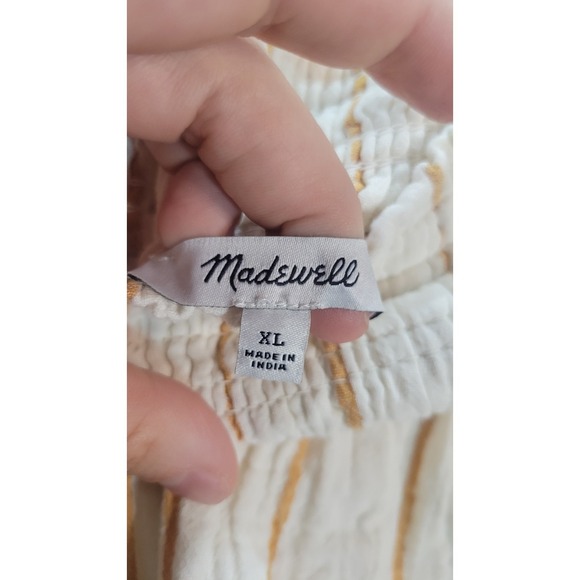 Madewell Smocked Gauze Shorts XL White Mustard Stripe Pull On Summer - Picture 4 of 4